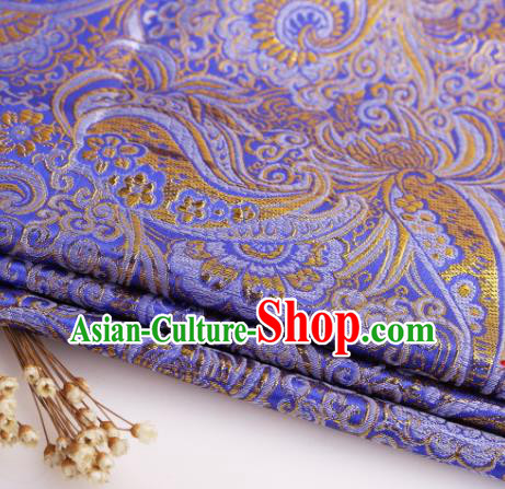 Asian Chinese Traditional Pipa Flowers Pattern Deep Blue Nanjing Brocade Fabric Tang Suit Silk Material