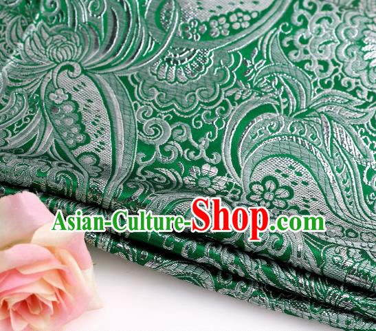 Asian Chinese Traditional Pipa Flowers Pattern Green Nanjing Brocade Fabric Tang Suit Silk Material