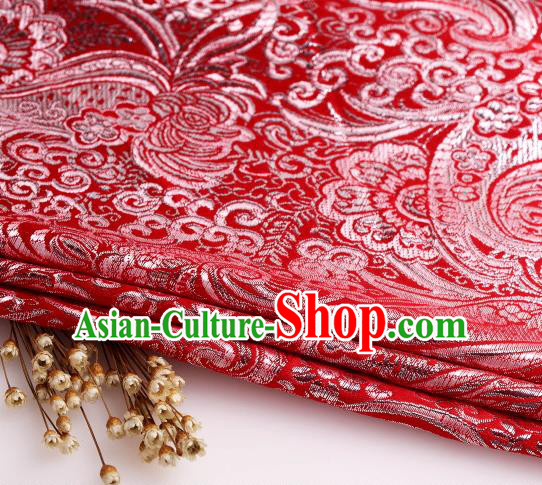 Asian Chinese Traditional Pipa Flowers Pattern Red Nanjing Brocade Fabric Tang Suit Silk Material