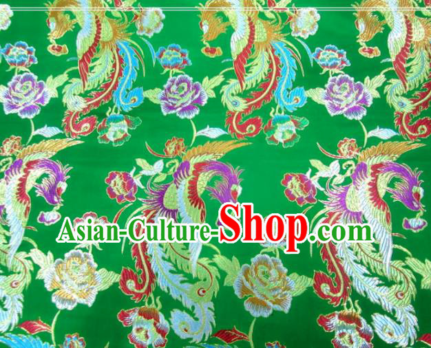 Asian Chinese Traditional Phoenix Peony Pattern Green Nanjing Brocade Fabric Tang Suit Silk Material