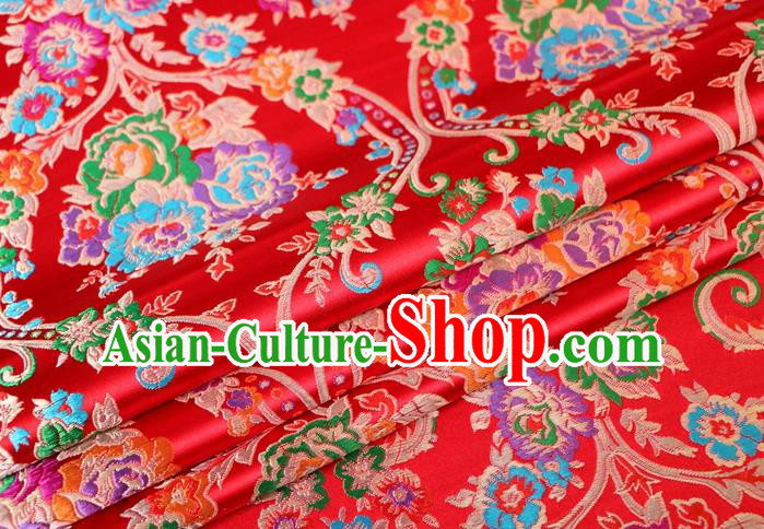 Asian Chinese Traditional Peony Pattern Red Nanjing Brocade Fabric Tang Suit Silk Material