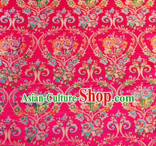 Asian Chinese Traditional Peony Pattern Rosy Nanjing Brocade Fabric Tang Suit Silk Material