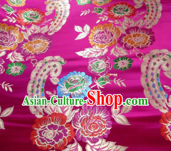 Asian Chinese Traditional Peony Flowers Pattern Rosy Satin Nanjing Brocade Fabric Tang Suit Silk Material