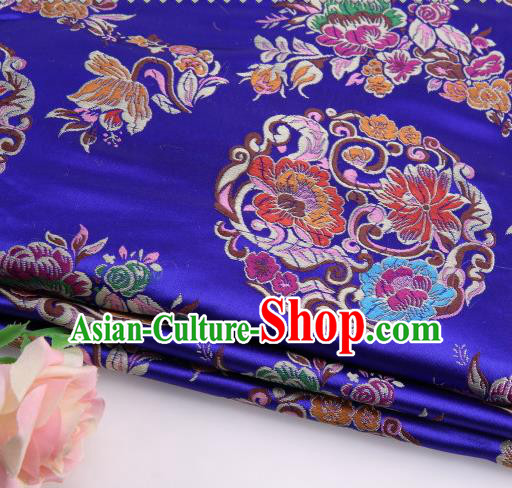 Asian Chinese Traditional Lotus Pattern Royalblue Satin Nanjing Brocade Fabric Tang Suit Silk Material