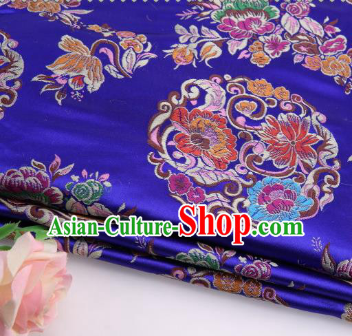 Asian Chinese Traditional Lotus Pattern Royalblue Satin Nanjing Brocade Fabric Tang Suit Silk Material