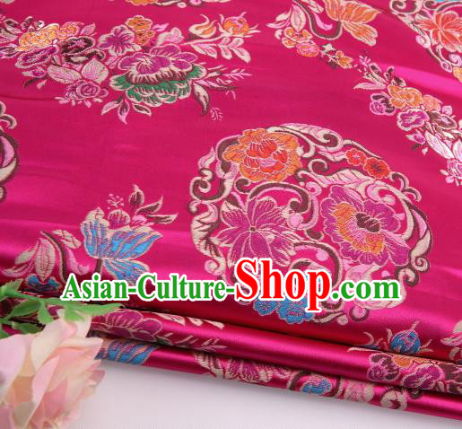 Asian Chinese Traditional Lotus Pattern Rosy Satin Nanjing Brocade Fabric Tang Suit Silk Material