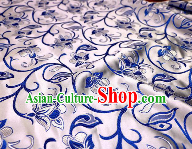 Asian Chinese Traditional White Satin Royal Pattern Nanjing Brocade Fabric Tang Suit Silk Material