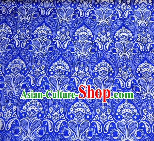 Asian Chinese Traditional Blue Satin Royal Pattern Brocade Fabric Tang Suit Silk Material