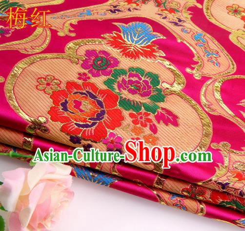 Asian Chinese Traditional Royal Peony Pattern Rosy Satin Nanjing Brocade Fabric Tang Suit Silk Material