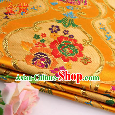 Asian Chinese Traditional Royal Peony Pattern Golden Satin Nanjing Brocade Fabric Tang Suit Silk Material