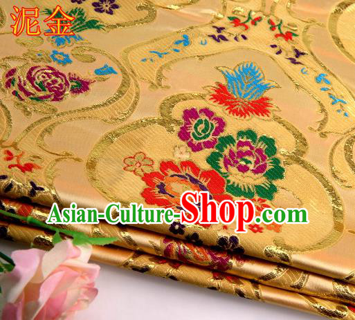 Asian Chinese Traditional Royal Peony Pattern Light Golden Satin Nanjing Brocade Fabric Tang Suit Silk Material