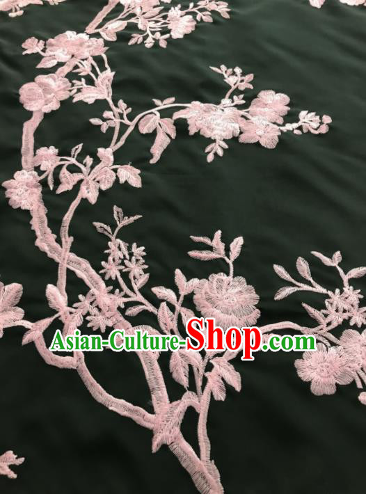 Asian Chinese Suzhou Embroidered Peony Birds Pattern Black Silk Fabric Material Traditional Cheongsam Brocade Fabric