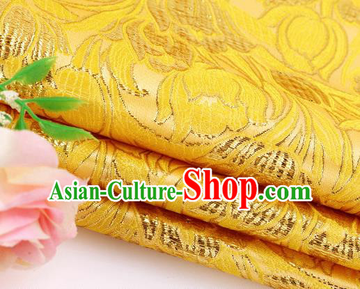 Asian Chinese Traditional Royal Tulip Pattern Yellow Satin Nanjing Brocade Fabric Tang Suit Silk Material