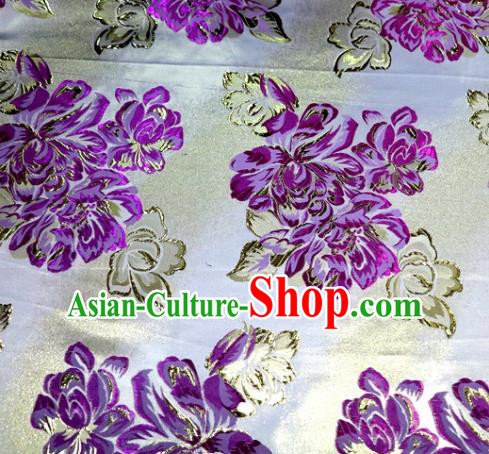 Asian Chinese Traditional Purple Peony Pattern Satin Brocade Fabric Tang Suit Silk Material