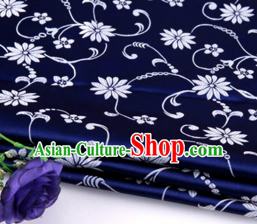 Asian Chinese Traditional Twine Lotus Pattern Navy Satin Brocade Fabric Tang Suit Silk Material