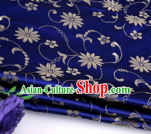 Asian Chinese Traditional Twine Lotus Pattern Royalblue Satin Brocade Fabric Tang Suit Silk Material