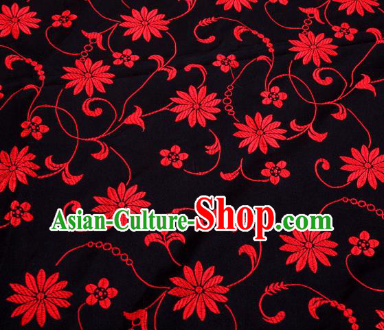 Asian Chinese Traditional Twine Lotus Pattern Black Satin Brocade Fabric Tang Suit Silk Material