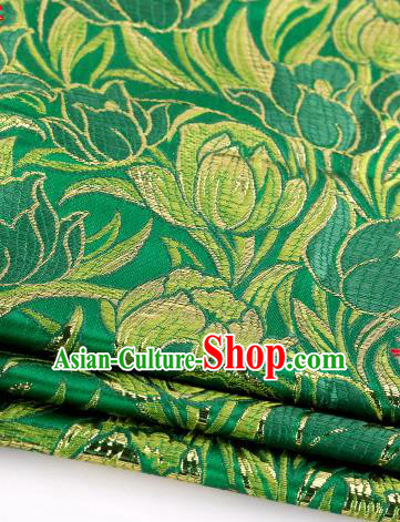 Asian Chinese Traditional Royal Tulip Pattern Green Satin Nanjing Brocade Fabric Tang Suit Silk Material