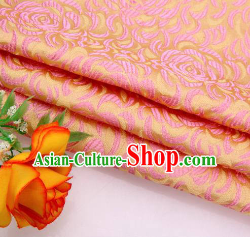 Asian Chinese Traditional Rose Pattern Pink Satin Brocade Fabric Tang Suit Silk Material