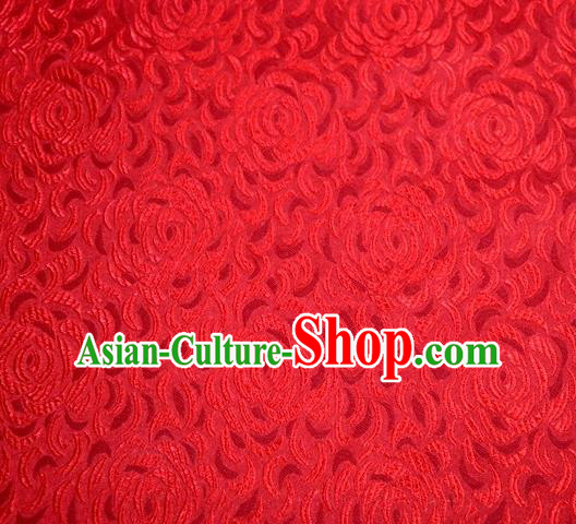 Asian Chinese Traditional Rose Pattern Red Satin Brocade Fabric Tang Suit Silk Material