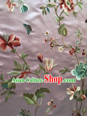 Asian Chinese Suzhou Embroidered Twine Peony Pattern Violet Silk Fabric Material Traditional Cheongsam Brocade Fabric