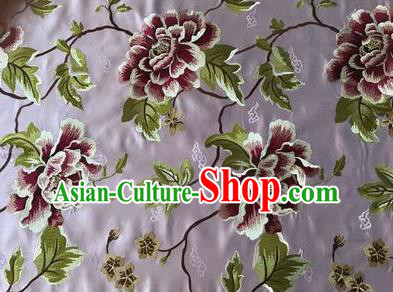 Asian Chinese Traditional Cheongsam Violet Brocade Fabric Suzhou Embroidered Peony Pattern Silk Fabric Material