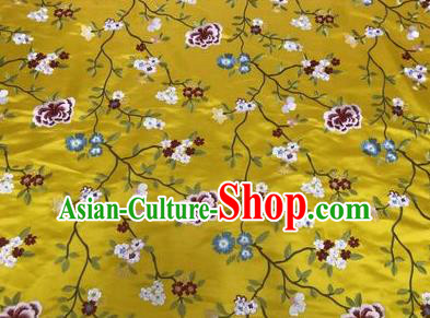 Asian Chinese Traditional Cheongsam Embroidered Flowers Pattern Yellow Brocade Fabric Suzhou Silk Fabric Material