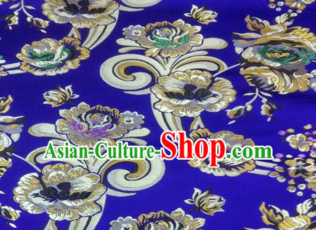 Asian Chinese Traditional Tang Suit Royal Flowers Pattern Royalblue Nanjing Brocade Fabric Silk Fabric Material