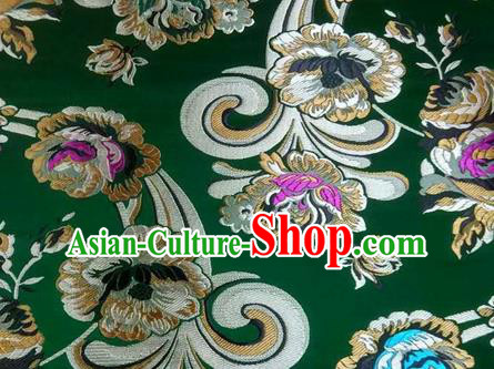 Asian Chinese Traditional Tang Suit Royal Flowers Pattern Green Nanjing Brocade Fabric Silk Fabric Material