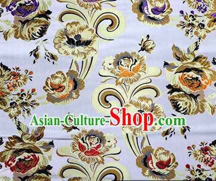 Asian Chinese Traditional Tang Suit Royal Flowers Pattern Argent Nanjing Brocade Fabric Silk Fabric Material