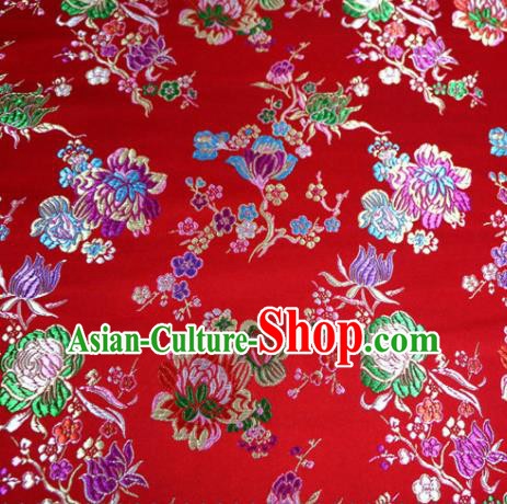 Asian Chinese Traditional Tang Suit Peony Pattern Red Nanjing Brocade Fabric Silk Fabric Material