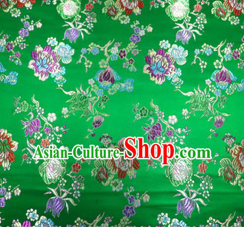 Asian Chinese Traditional Tang Suit Peony Pattern Green Nanjing Brocade Fabric Silk Fabric Material