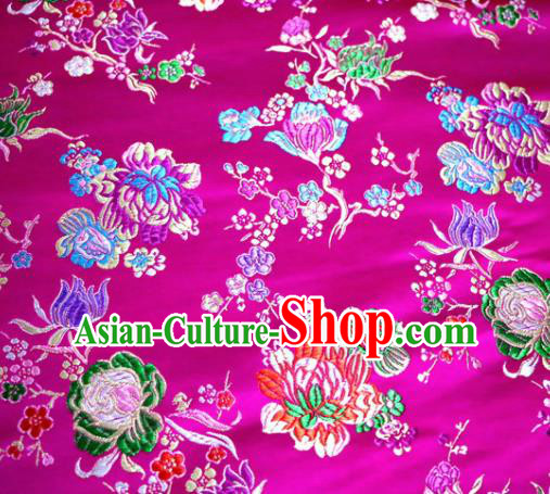 Asian Chinese Traditional Tang Suit Peony Pattern Rosy Nanjing Brocade Fabric Silk Fabric Material