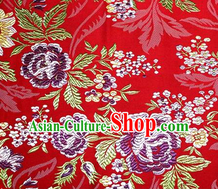 Asian Chinese Traditional Tang Suit Red Nanjing Brocade Fabric Royal Peony Pattern Silk Fabric Material