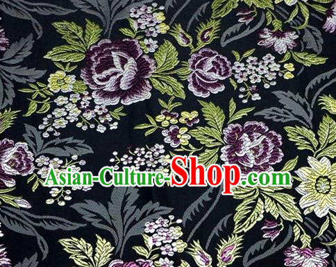 Asian Chinese Traditional Tang Suit Black Nanjing Brocade Fabric Royal Peony Pattern Silk Fabric Material