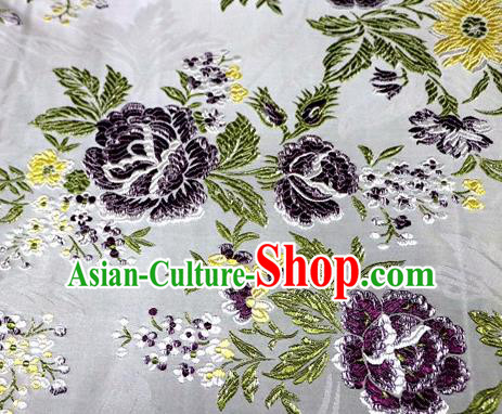Asian Chinese Traditional Tang Suit White Nanjing Brocade Fabric Royal Peony Pattern Silk Fabric Material
