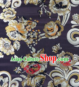 Asian Chinese Traditional Tang Suit Royal Flowers Pattern Deep Brown Nanjing Brocade Fabric Silk Fabric Material