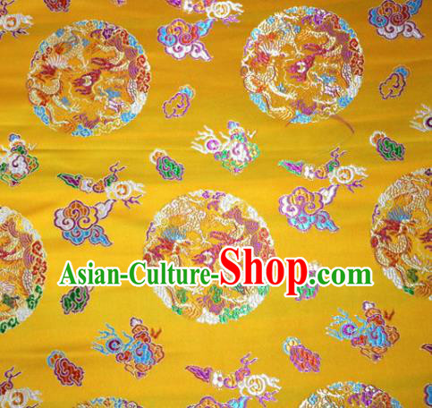 Asian Chinese Traditional Tang Suit Royal Dragons Pattern Yellow Nanjing Brocade Fabric Silk Fabric Material