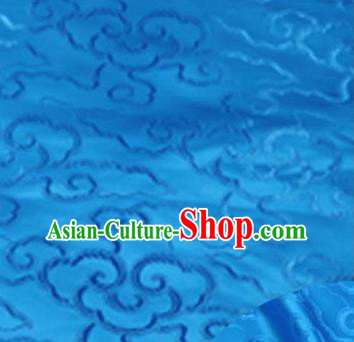 Asian Chinese Traditional Royal Auspicious Clouds Pattern Blue Brocade Fabric Tang Suit Silk Fabric Material