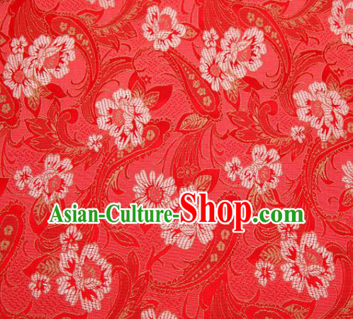 Asian Chinese Traditional Royal Lily Flowers Pattern Red Brocade Fabric Tang Suit Silk Fabric Material