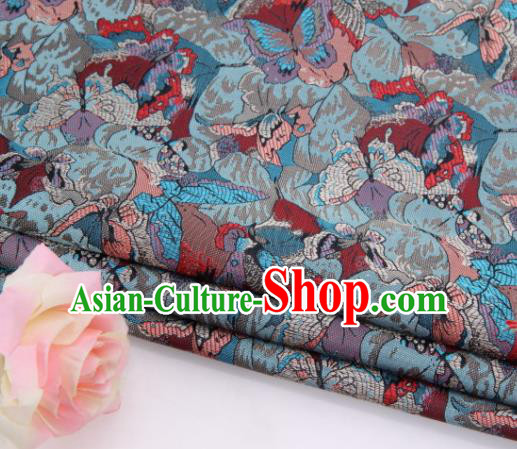 Asian Chinese Traditional Royal Butterfly Pattern Blue Brocade Fabric Tang Suit Silk Fabric Material