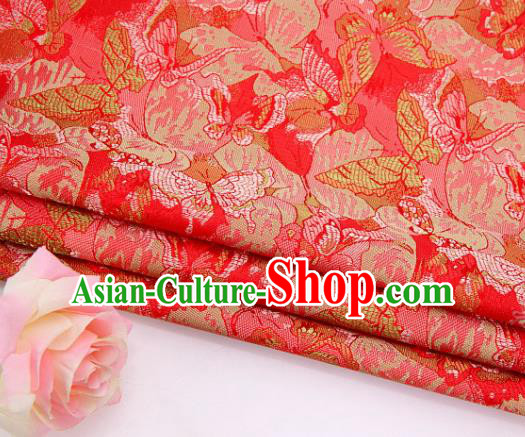 Asian Chinese Traditional Royal Butterfly Pattern Red Brocade Fabric Tang Suit Silk Fabric Material