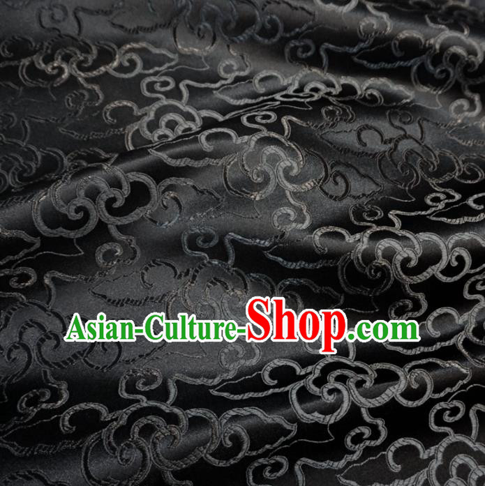 Asian Chinese Traditional Brocade Fabric Clouds Pattern Black Satin Tang Suit Silk Material