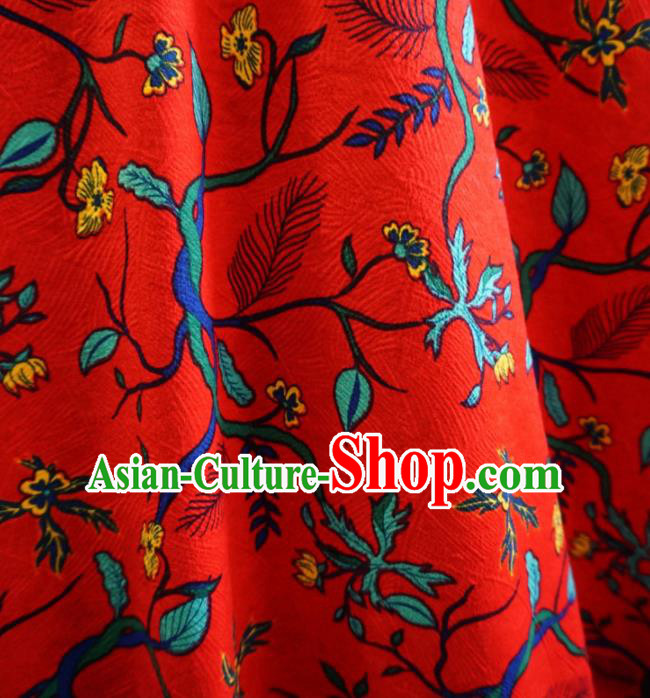 Asian Chinese Traditional Red Watered Gauze Fabric Branch Pattern Satin Tang Suit Silk Material