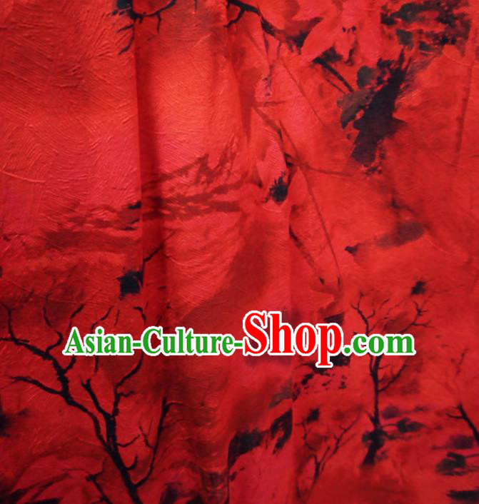 Asian Chinese Traditional Watered Gauze Fabric Branch Pattern Red Satin Tang Suit Silk Material