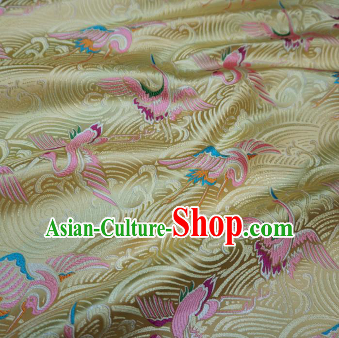 Asian Chinese Traditional Yellow Brocade Fabric Cranes Pattern Tang Suit Silk Material