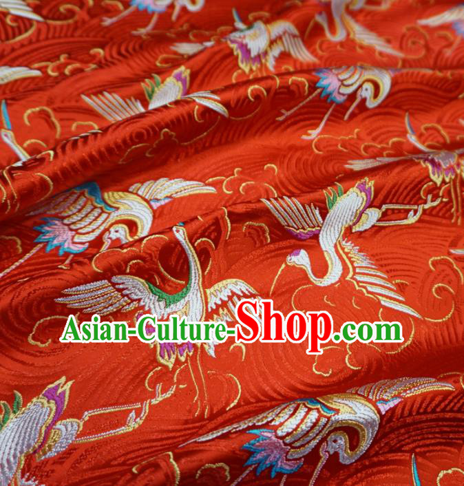 Asian Chinese Traditional Red Brocade Fabric Cranes Pattern Tang Suit Silk Material