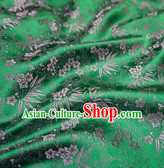 Asian Chinese Traditional Green Brocade Fabric Plum Blossom Bamboo Pattern Tang Suit Silk Material