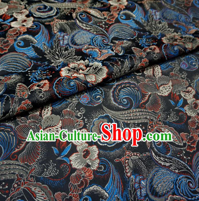 Asian Chinese Traditional Black Brocade Fabric Classical Pattern Tang Suit Silk Material