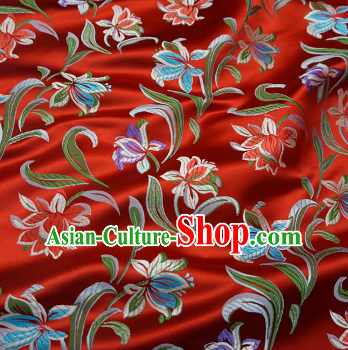 Asian Chinese Traditional Satin Fabric Classical Flowers Pattern Red Brocade Tang Suit Silk Material